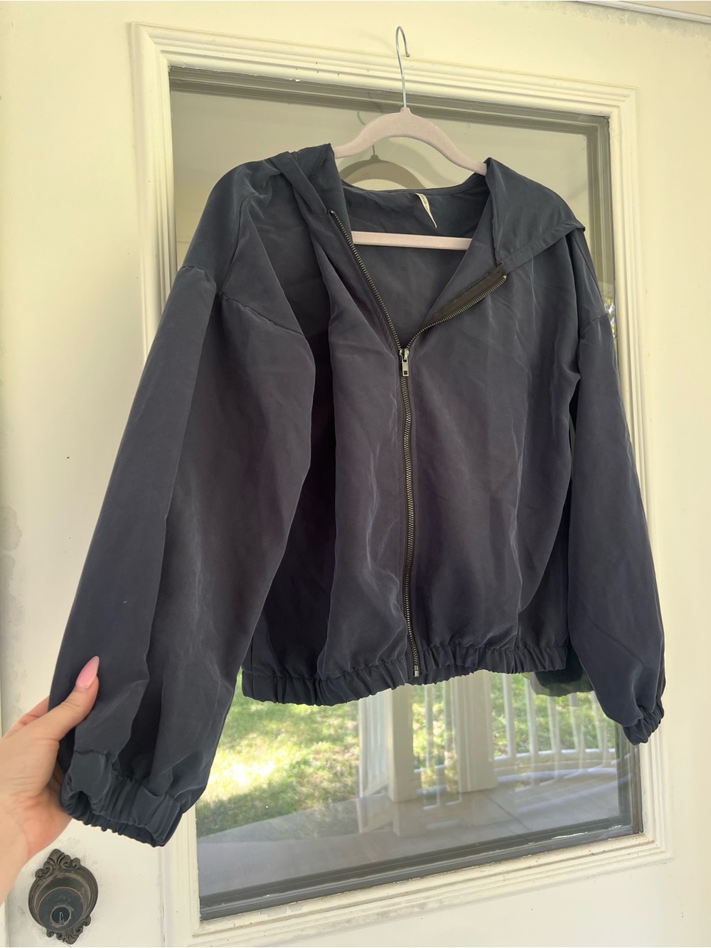 Casual Hooded Bomber Jacket in Navy